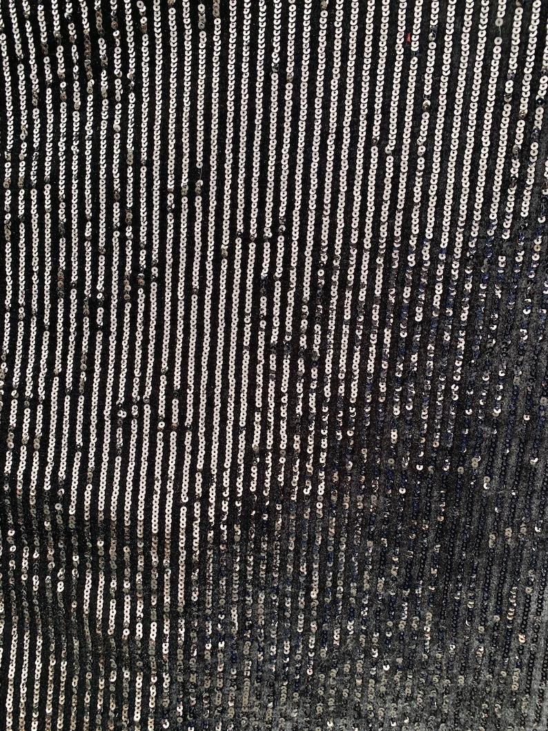 Shiny Black Sequins on Black Velvet Stretch Fabric. Stripes - Etsy