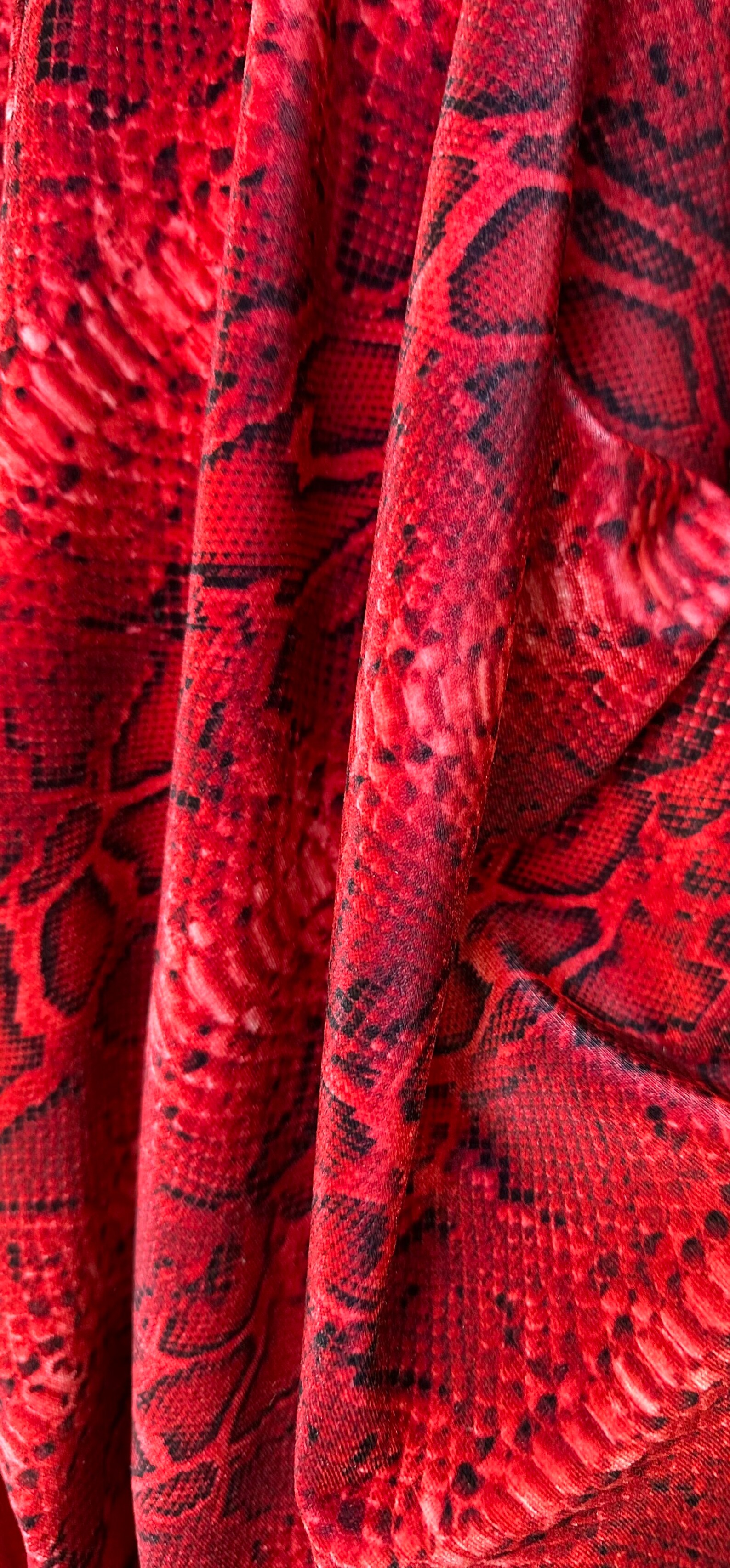 New Red Snake Print on Velvet Stretch Fabric Sold by Yard. 4 Way ...