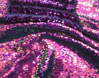5mm Purple Green Pink Iridescent / Shiny Purple -Two Tone Flip up sequins / Reversible Sequins Fabric Vendu par yard