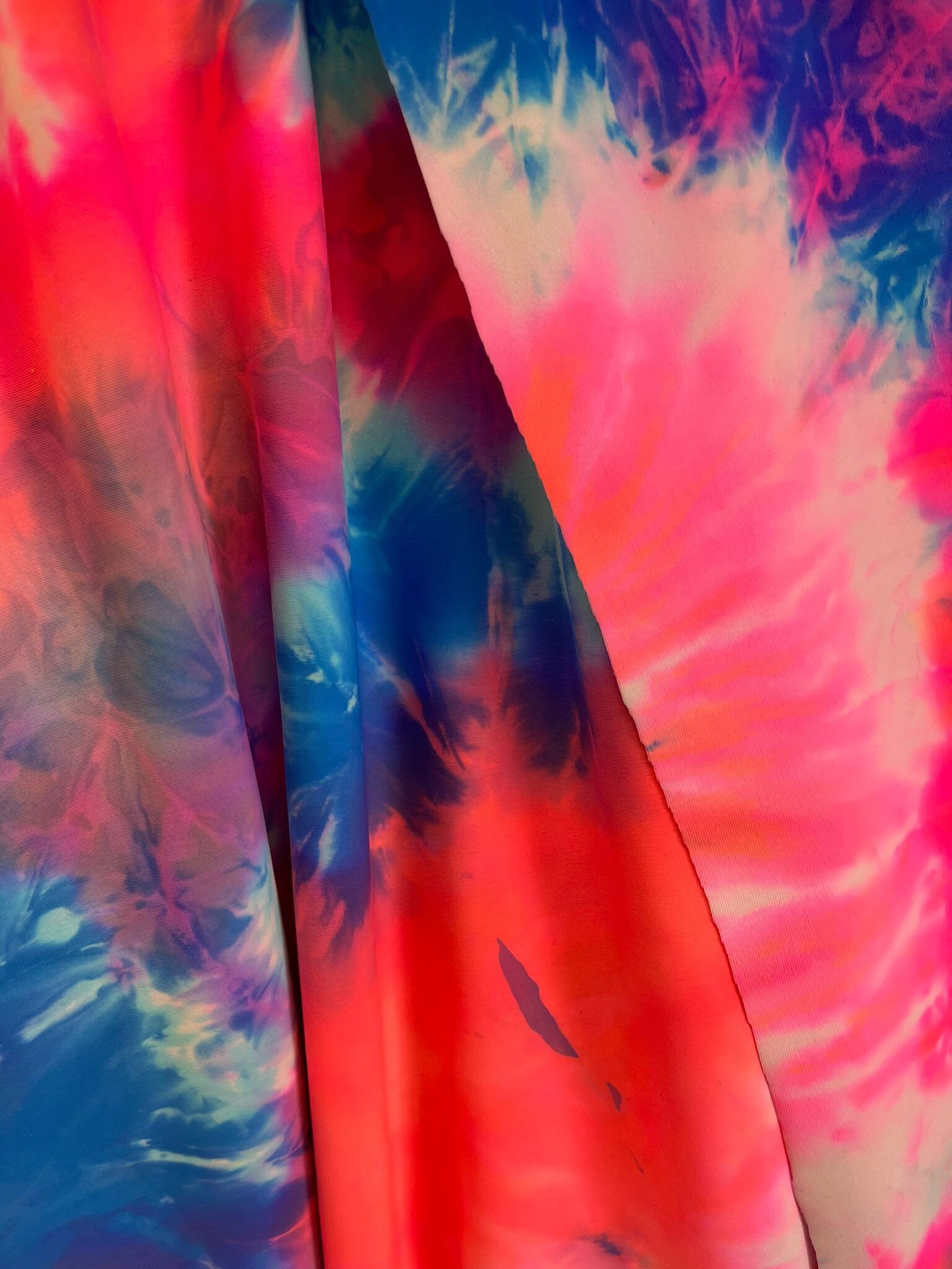 New Salmon/ Blue Tie Dye Nylon Spandex Fabrics sold by the Etsy