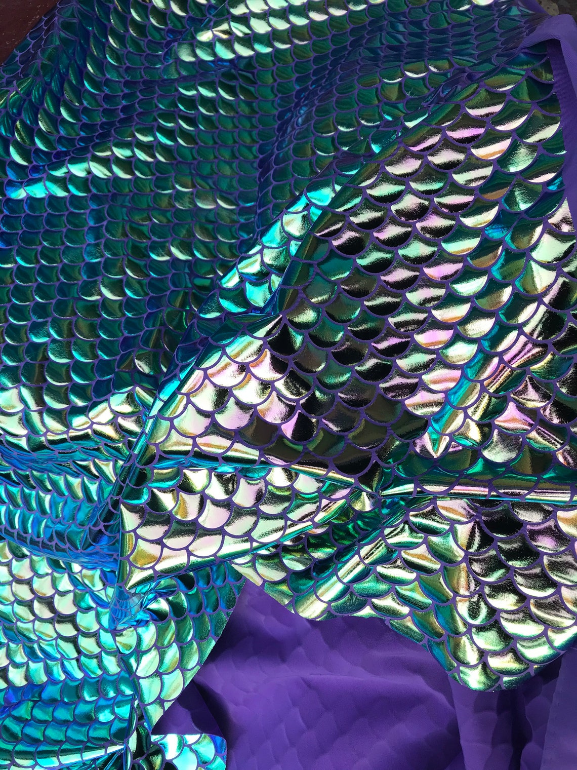 New Iridescent Fish Mermaid Scale Fabric on Purple Spandex Fabric Sold ...
