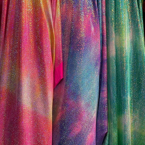 Hologram metallic tie dye fabric nylon spandex 4 way stretch 60” wide/ fabric sold by yard