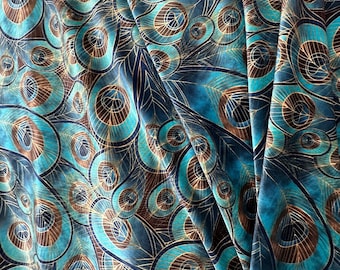 New Velvet stretch Peacock print on velvet fabric 4 way Stretch. Sold by the yard. 60” wide