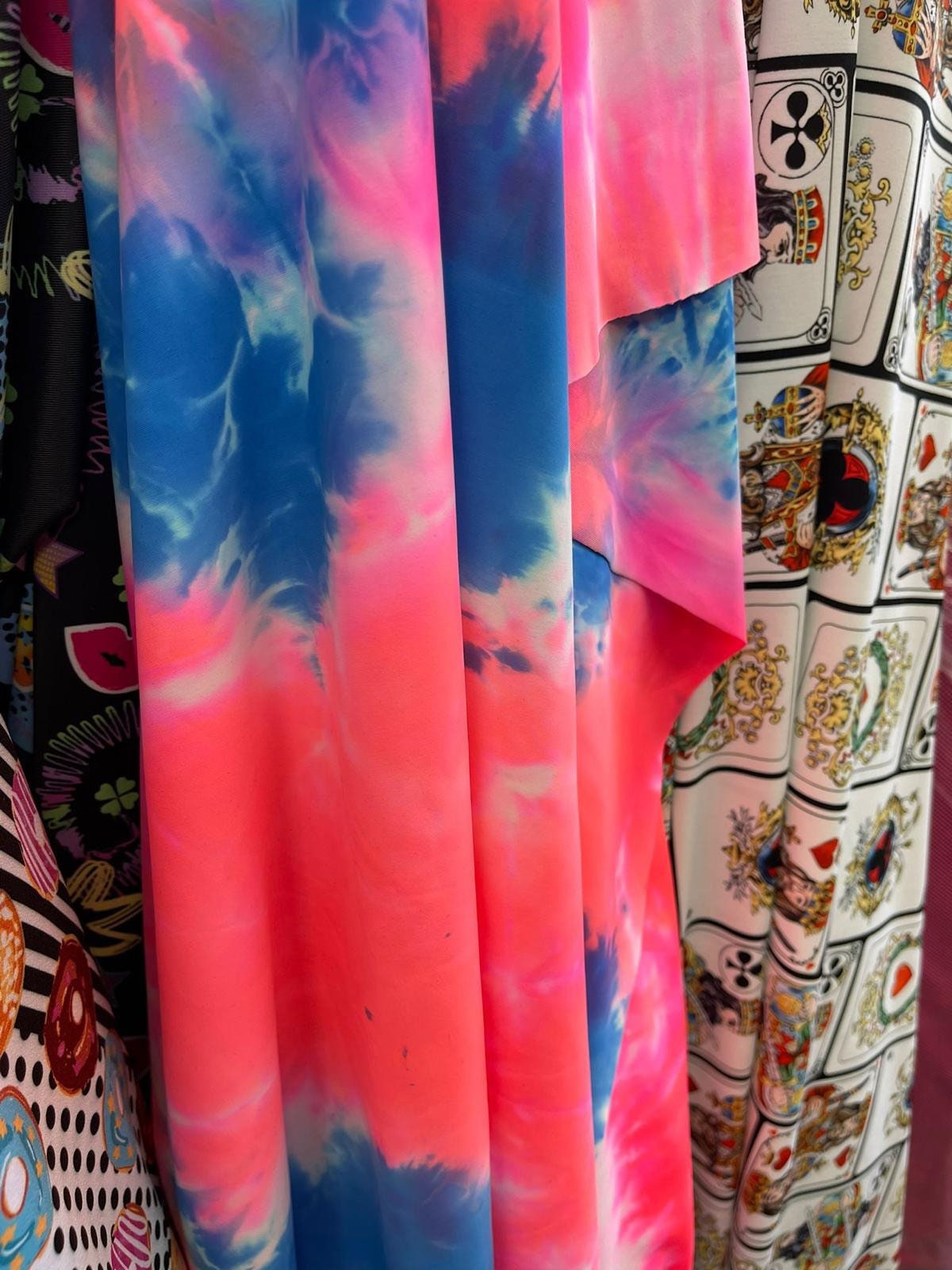 New Salmon/ Blue Tie Dye Nylon Spandex Fabrics sold by the Etsy