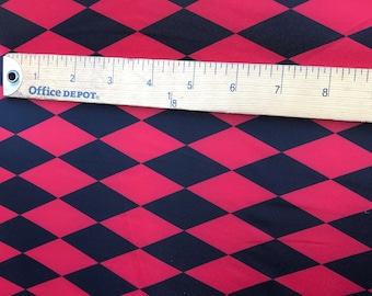 Tela con estampado de arlequín rojo y negro - Tela con estampado de diamantes Tejido spandex elástico en cuatro direcciones cortado a medida