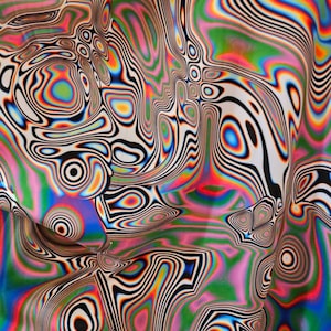 Vloeibare elektrische psychedelische pswirls Abstracte 4-way stretch nylon spandex stof verkocht op maat gesneden 60&quot; brede stof