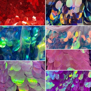 Jumbo Tear Drop Iridescent Sequins on Mesh Fabric sold By the Yard   [Backdrops, Kimono and More]