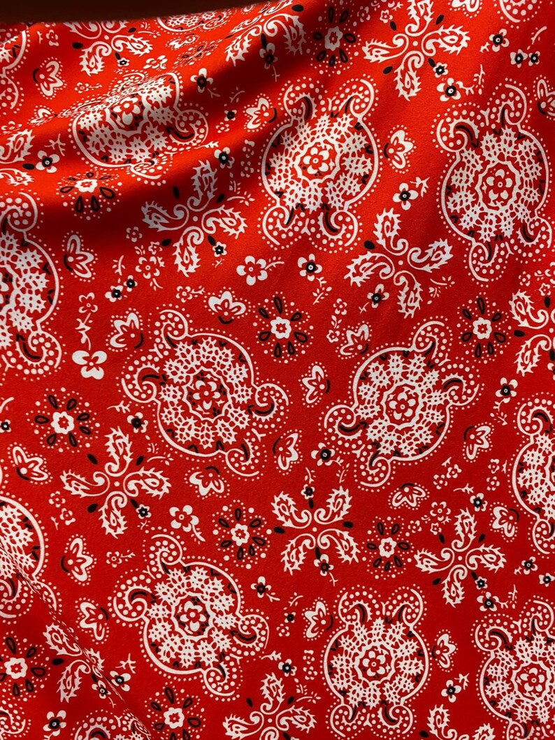 Cotton Spandex Fabric Red & Black Bandana Print Very Soft Etsy