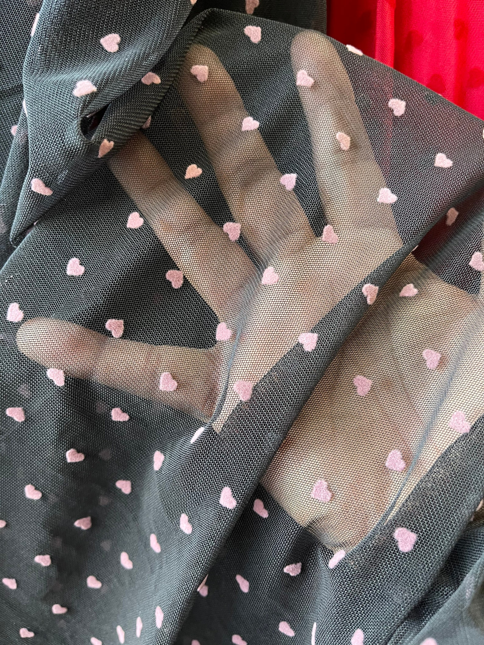 Heart Print MESH Fabric Flocking heart on poly mesh fabric Etsy