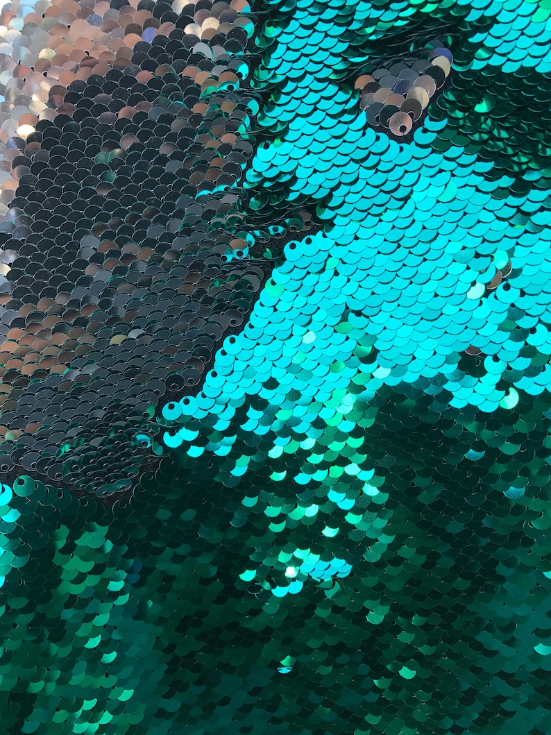 Fabric Dress Shiny GreenSilver FilpUp Reversible 5mm Sequins Two Tone Fabric Sold by the Yard- Pillow etc
