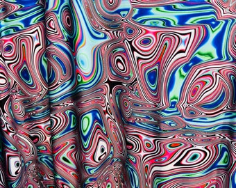 Liquid electric psychedelic pswirls Abstract 4way stretch nylon spandex fabric sold by the yard 60" wide fabric