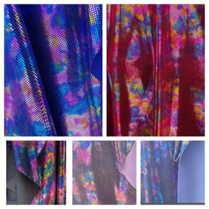 New Foil Tie dye metallic foil nylon spandex fabric base 4 way stretch 60”wide fabric sold by yard. (5 different colors available)