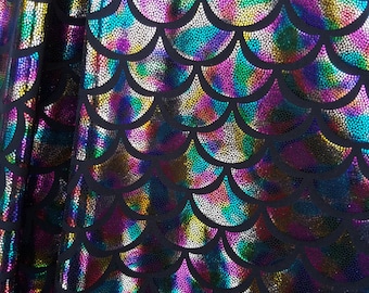 New Mermaid MultiColor Jumbo Fish Scales on Spandex Fabric Sold by the Yard