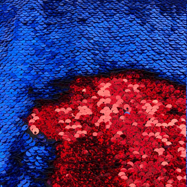 New Mermaid Shiny 5mm Royal Blue/ Red  NewTwo Tone Flip up sequins/Reversible Sequins Fabric Sold by the yard