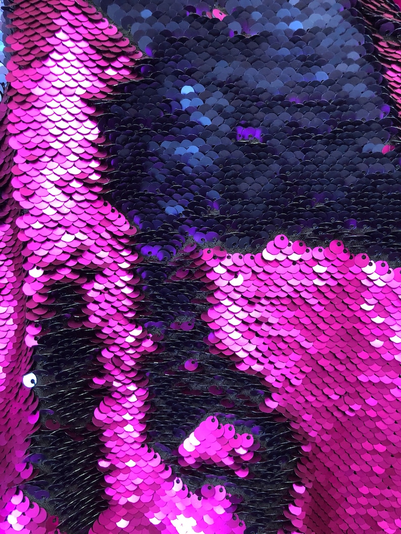 Matte fuchsia Matte Navy Filp-Up Reversible 5mm Sequins Two Tone Fabric Sold by the Yard- Pillow Fabric etc Dress