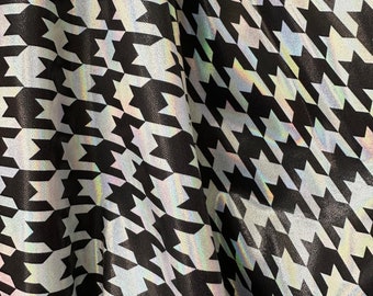 New Iridescent metallic houndstooth print nylon Spandex Fabric, 4 way Stretch- Fabric Sold by the Yard 60”wide