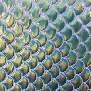 New Green Iridescent Mermaid on White Fabric base, Iridescent Fish Scales on Stretch Spandex (58&quot;/60&quot; wide) Sold by Yard