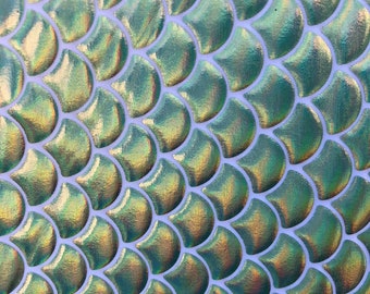 New Green Iridescent Mermaid on White Fabric base, Iridescent Fish Scales on Stretch Spandex (58"/60" wide) Sold by Yard