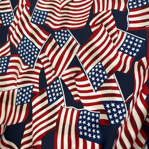 USA Flags Print on Nylon Spandex Fabric 4-Way Stretch.American flag print fabric sold by yard/ Navy base