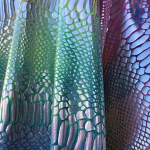 Iridescent Metallic Foil Snake Dragon Print on Rainbow Tie Dye/Multiple Color- Reptiles Print On Spandex Fabric Sold by Yard- Avatar
