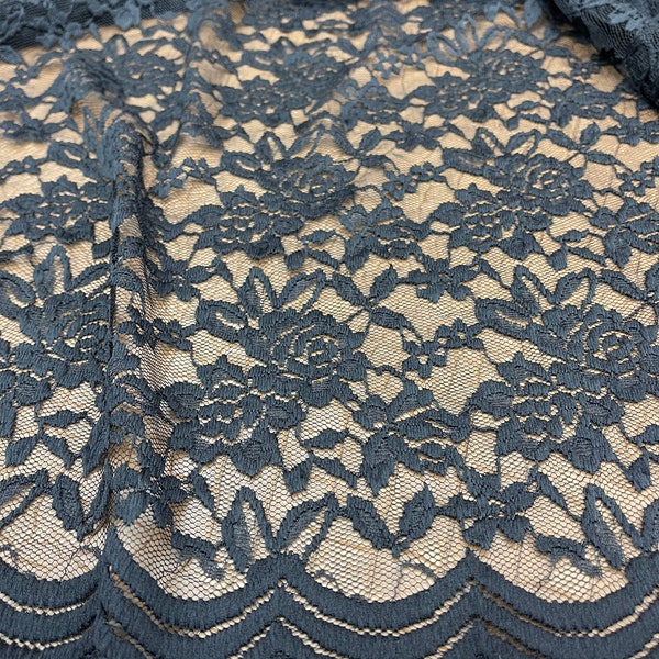 Black Stretch Lace Rose Floral 4 way Stretch 60” wide Fabric sold by yard