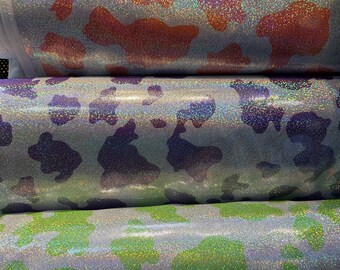 Hologram  metallic cow print Spandex Fabric, 4 way Stretch- Fabric Sold by the Yard 60”wide (3 colors available)