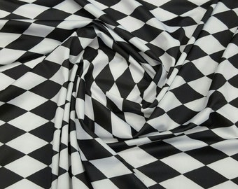 White & Black Harlequin Print Fabric - Diamond Print Fabric Four way Stretch Spandex  Fabric By the Yard