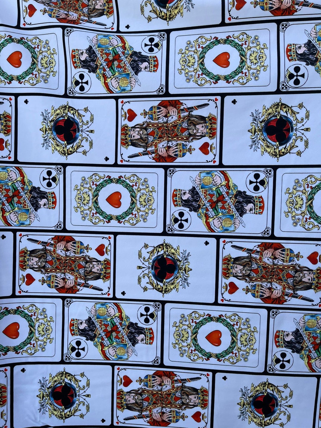 New WHITE/ Playing Cards Print on Nylon SPANDEX Fabric- 4way Stretch ...