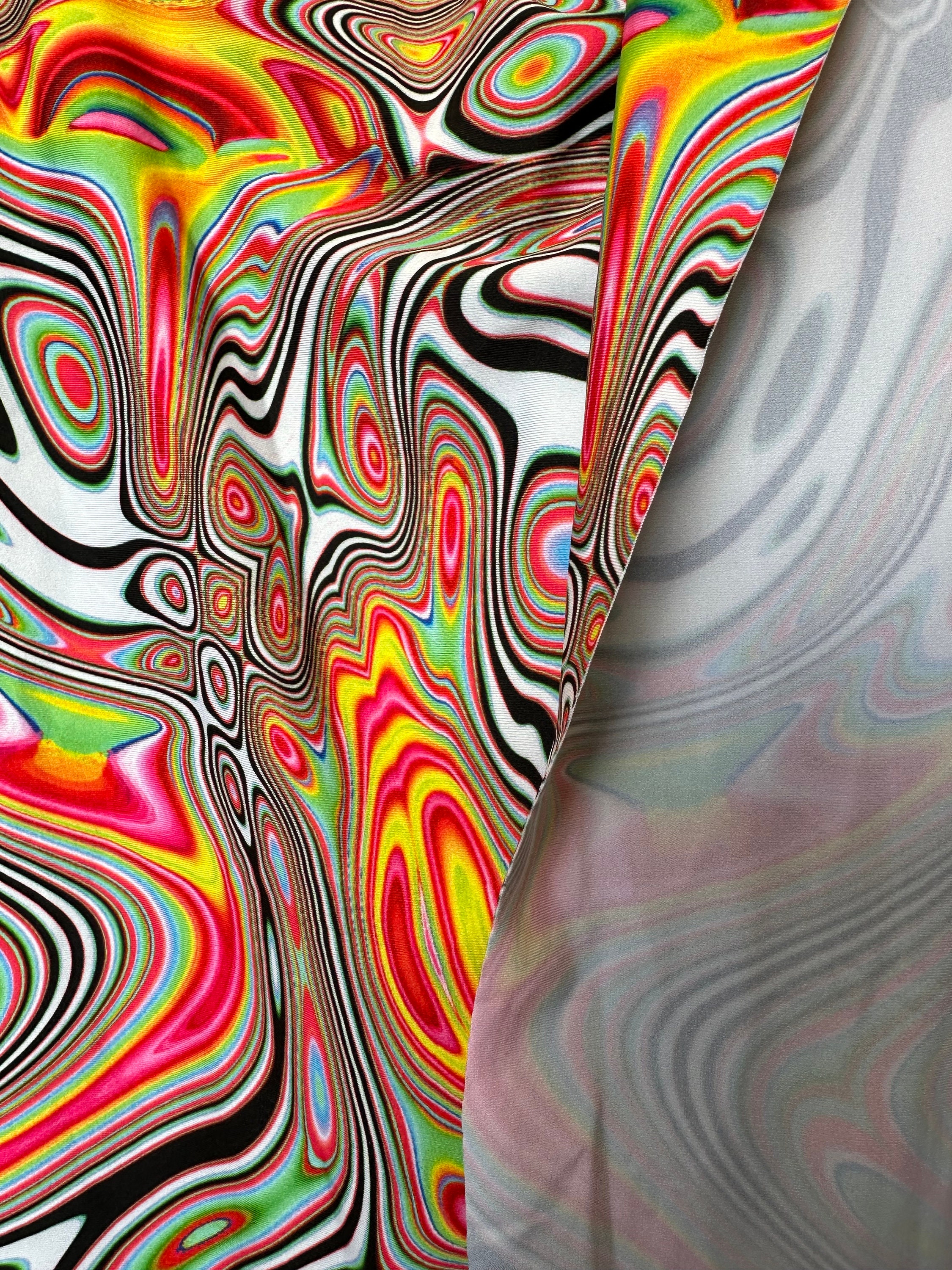 Liquid Electric Psychedelic Pswirls Abstract 4way Stretch