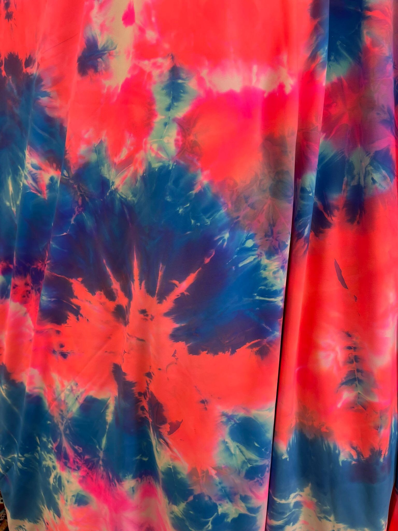 New Salmon/ Blue Tie Dye Nylon Spandex Fabrics sold by the Etsy
