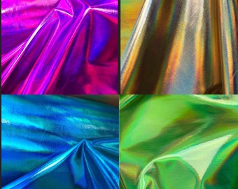 New Iridescent Foil Metallic Fabric Nylon Spandex 4 way stretch. Fabric sold by the Yard. 60” wide ( 5 colors available)