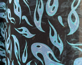 Flames Print MESH Fabric  Blue/Black Flames mesh fabric Sold by the Yard- Nylon Spandex 4 way stretch Dance-wear  Mesh Fabrics