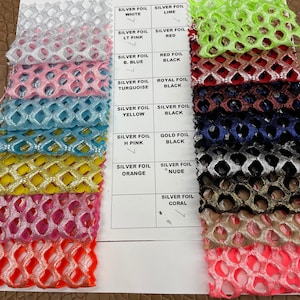 Metallic Fishnet fabric/ with Lurex Metallic Fish net Spandex Fabric 60&quot; Stretch 4 way. Fabric Sold by Yard - (multiple colors available)