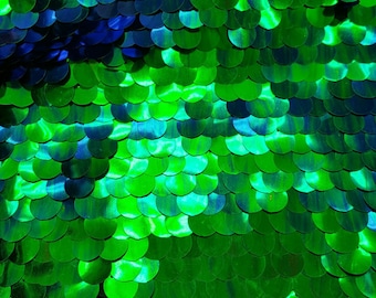 20mm Peacock Green Paillette Sequins on Mesh Fabric By the Yard - 20mm{Backdrops}
