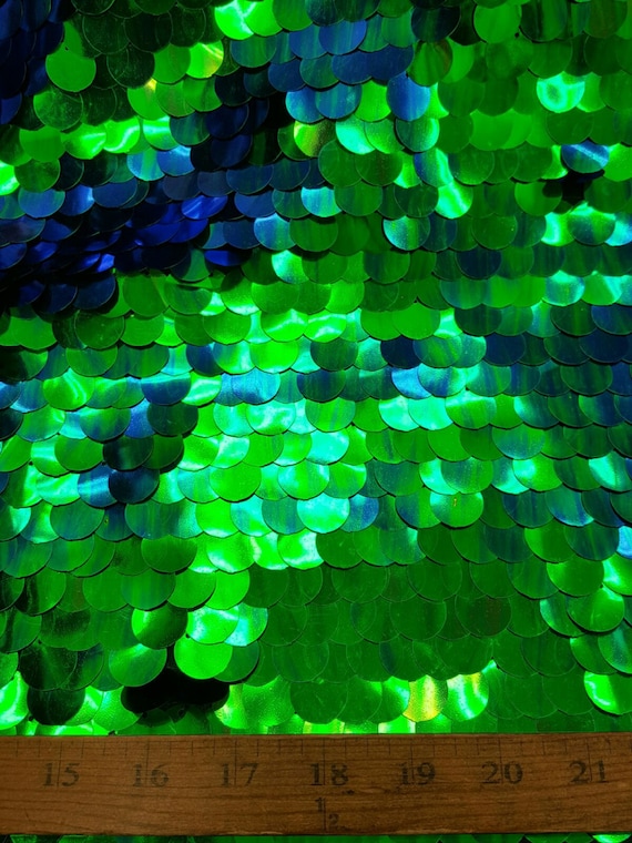 20mm Peacock Green Paillette Sequins on Mesh Fabric By the Yard - 20mm{Backdrops}