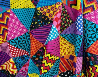 New Nylon Spandex Mix Shapes with turquoise metallic dots, print fabric Sold by the Yard-Nylon  4 way stretch Dance-wear  Fabrics, swimwear