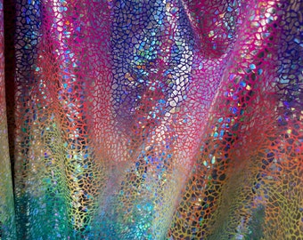 Unicorn Rainbow Tie Dye/Multiple Color Hologram- Reptiles Print On Spandex Fabric Sold by Yard- Avatar