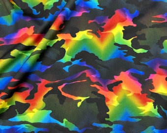 Camouflage Army/Rainbow print poly spandex fabric 4 way strech 60” wide sold by yard