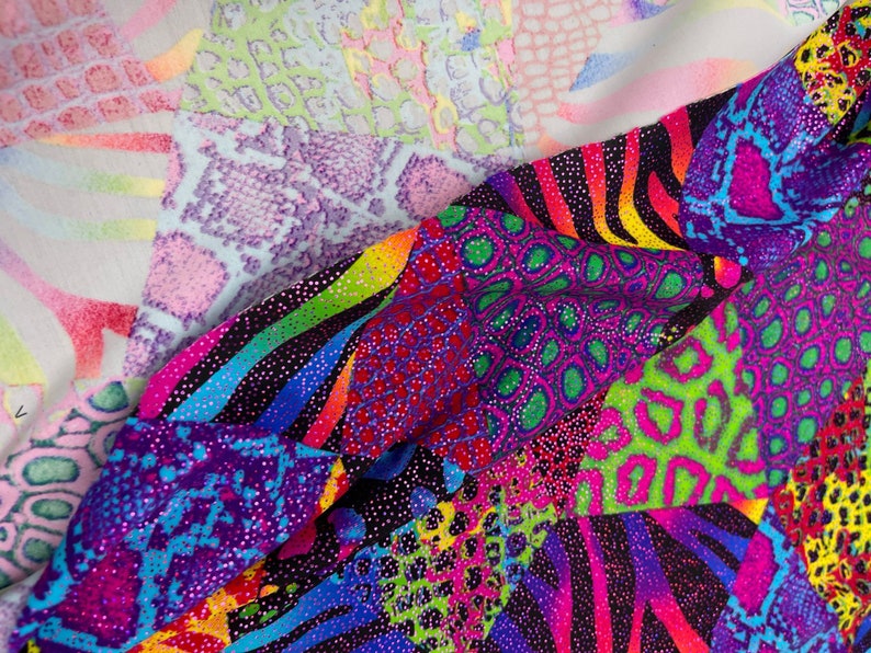 New Metallic Foil Multi Animal Print -abstract Print on Nylon Spandex ...