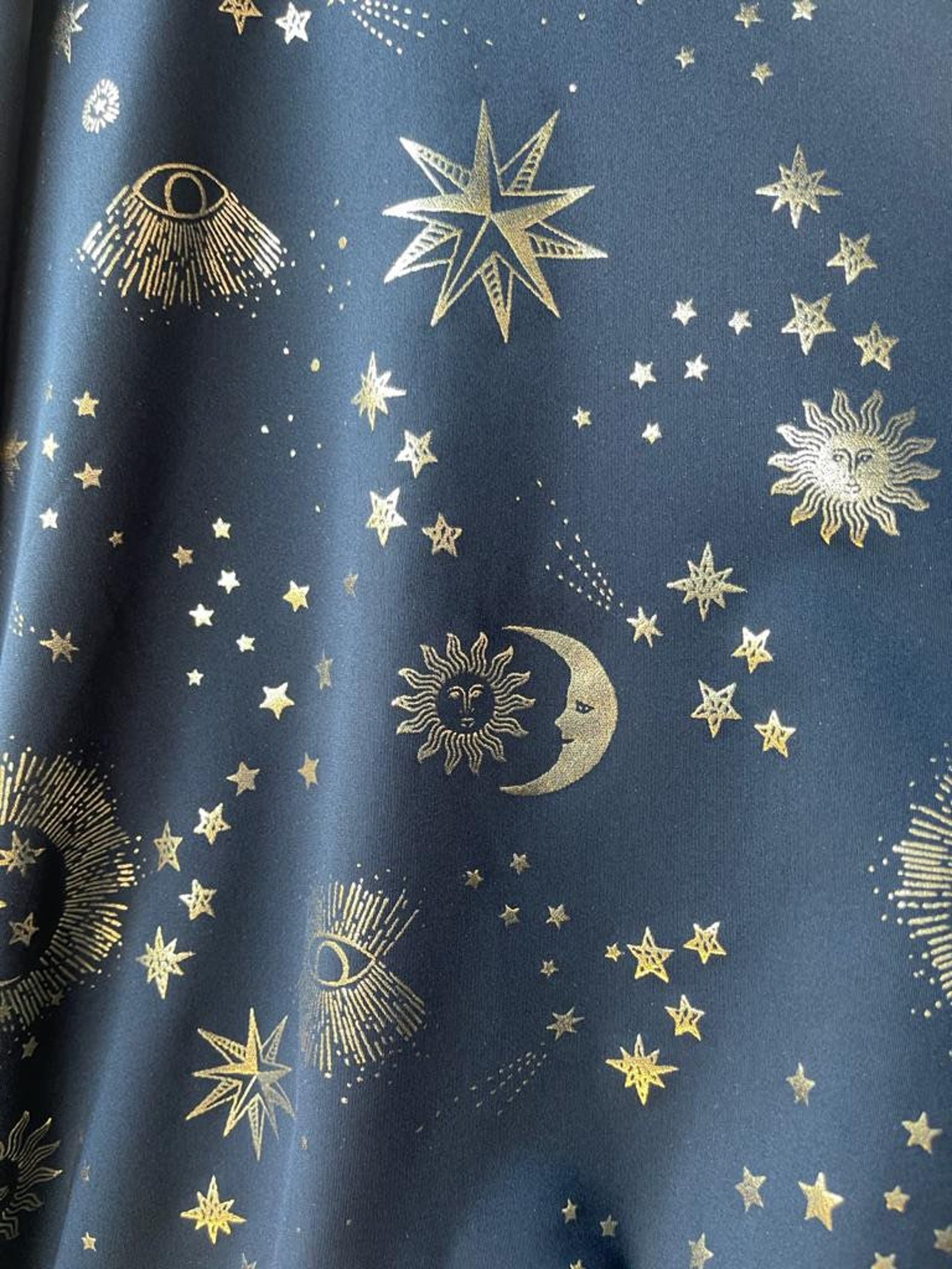 NEW Gold Metallic Celestial Cosmos Print on Black Spandex Etsy
