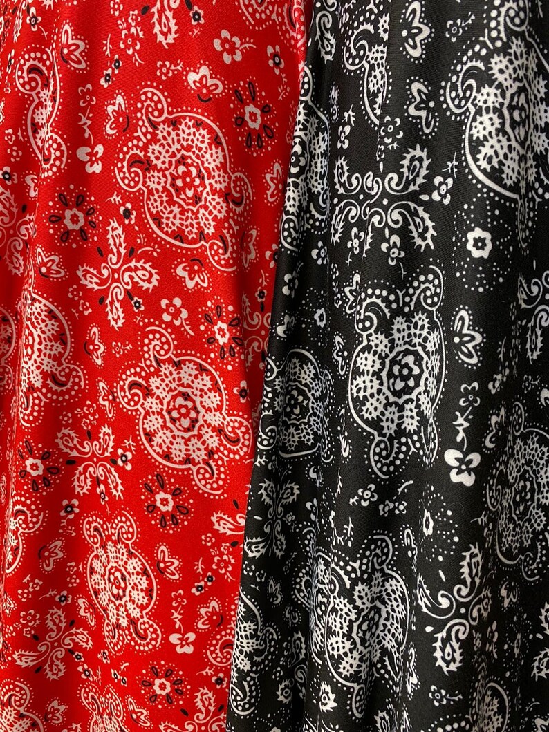 Cotton Spandex Fabric Red & Black Bandana Print Very Soft Etsy
