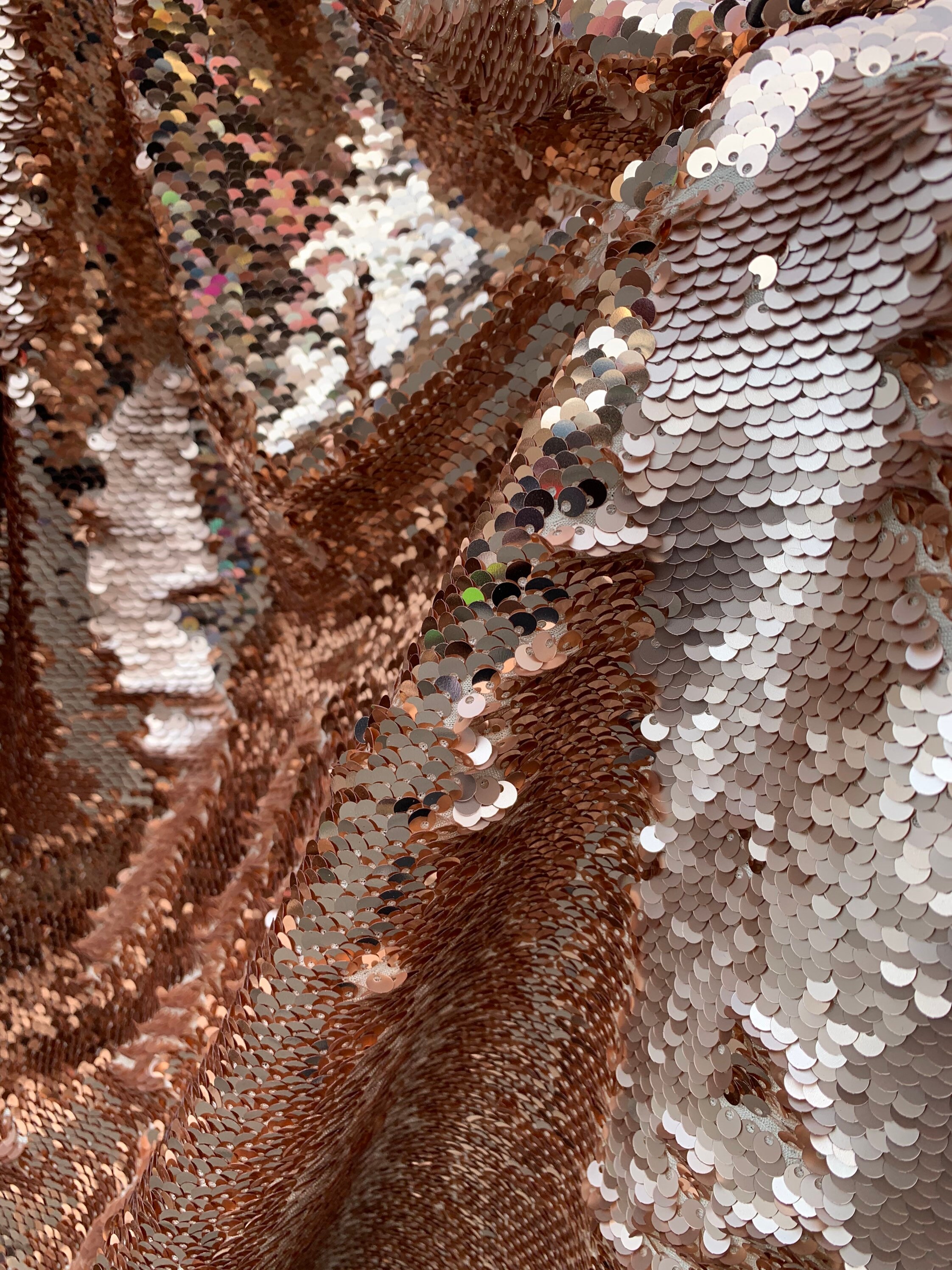 Rose Gold Sequin Fabric 58 Wide by the Yard, Blush 2 Way Stretch