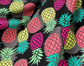 New bright pineapples Print on  Spandex fabric 4 way stretch 60” wide. Sold by yard. Ships worldwide from Los  Angeles CA