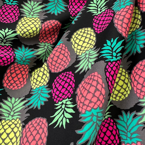 New bright pineapples Print on  Spandex fabric 4 way stretch 60” wide. Sold by yard. Ships worldwide from Los  Angeles CA