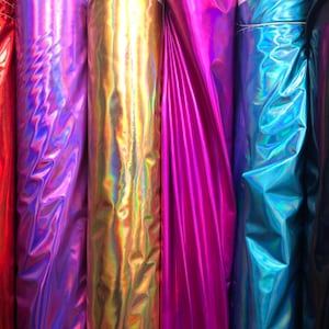 NEW Iridescent Foil on Spandex Fabric sold by yard [Shinny Fabric Iridescent - Red,L.Purple,Gold,fuchsia,Aqua,Black,Royal,Silver foil