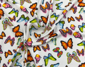 Nylon Spandex Butterfly Print Fabric 4 way stretch 60” wide Fabric sold by yard (2 colors Available)