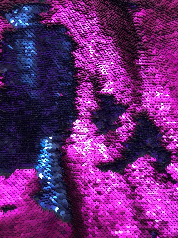 Matte fuchsia Matte Navy Filp-Up Reversible 5mm Sequins Two Tone Fabric Sold by the Yard- Pillow Fabric etc Dress