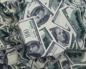 100 Dollar Bills Money Green Print Fabric Four way Stretch Spandex Fabric Money Print