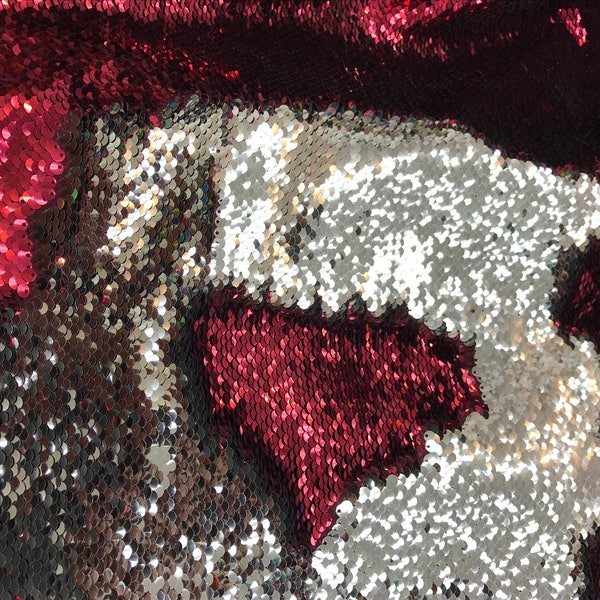 Sale!! Shiny Burgundy/Silver Two Tone Flip up Reversible Sequins Fabric 5mm Sequins -Sold by the Yard Mermaid sequins