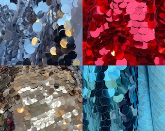 Shiny Paillette Circle Sequins 20mm  Sequins on Mesh Fabric sold By the Yard - 20mm{Backdrops}